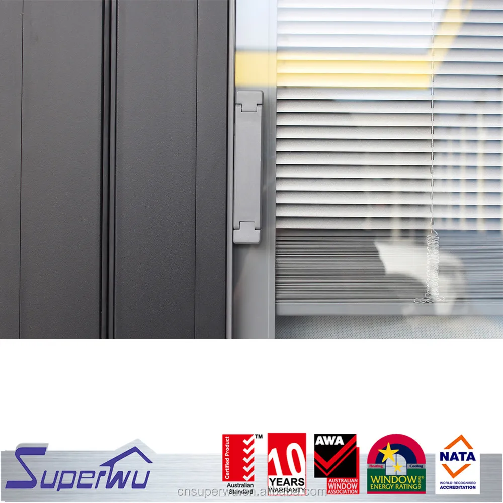 Custom size aluminium frame bi-folding door with three panels with built-in blind retractable flyscreen available