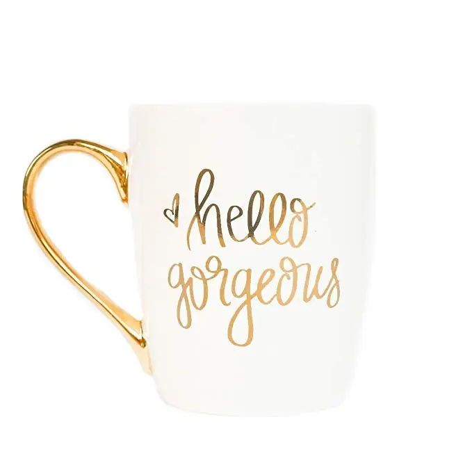 Gold Coffee Mug Large Fancy Handle Inspirational Cup Cute Motivational