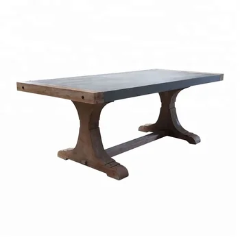 trestle wood reclaimed rectangular chunky farmhouse concrete larger dining table