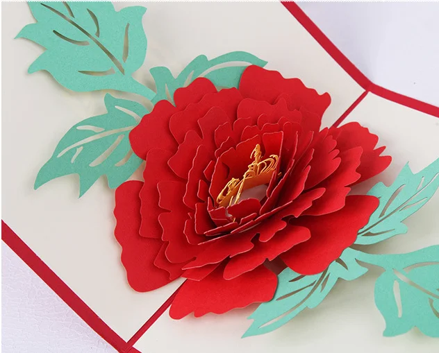 Sale Birthday Festival Gift Postcard Peony Flower Up Paper Greeting Card 
