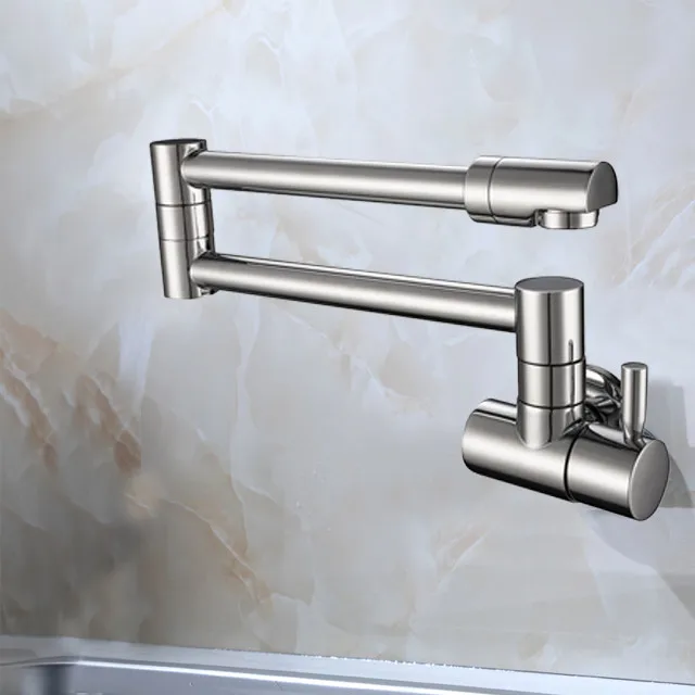 homedec 不锈钢折叠可伸缩厨房水槽水龙头,商业单柄摇臂壁挂式厨房
