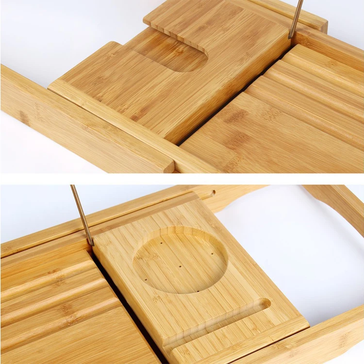expandable bathtub caddy in bamboo