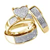 CAOSHI Luxury 3 Pcs Wedding Ring Gold Heart Shaped Diamond Ring for Bridal Engagement Promise Ring Set