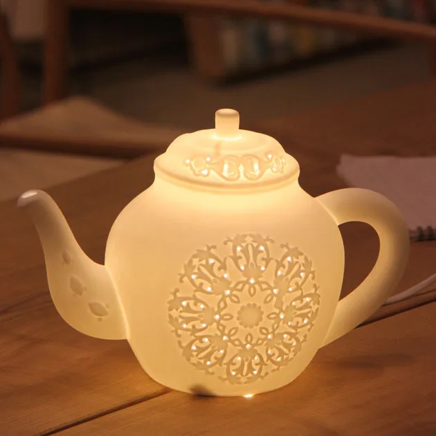 Custom Porcelain Craft Light Teapot Night Light For Living Room Decor