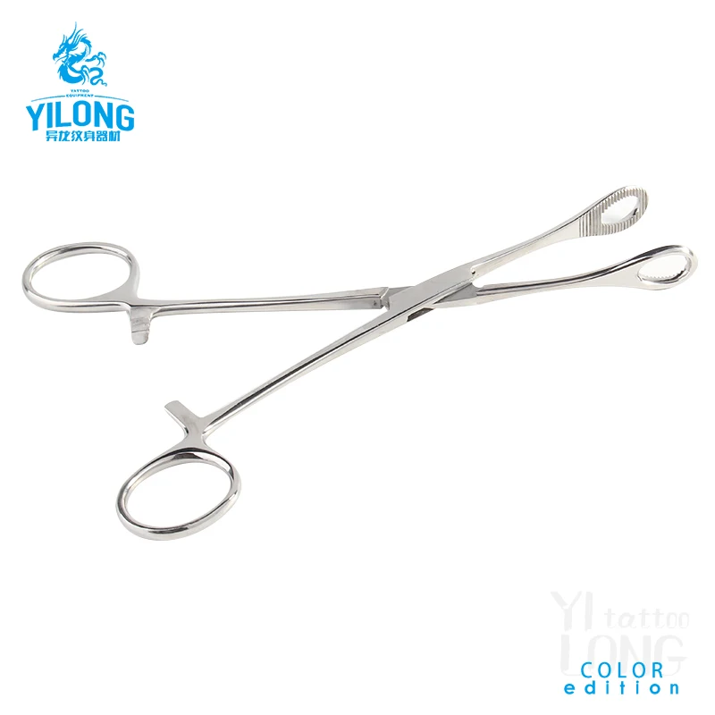 Yilong stainless  Forceps Round  Closed Slotted Clamp Body Piercing Tools Plier Tattoo