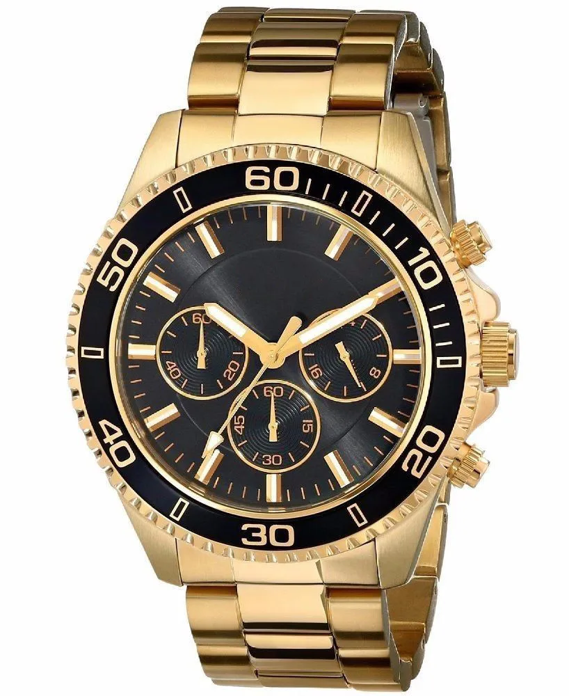 Sapphire Crystal Timepieces Black Dial Chronograph 24k Gold Watch Heavy ...