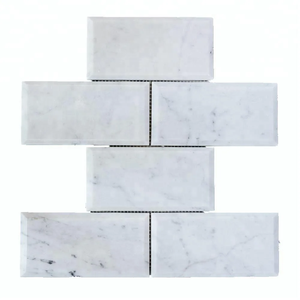 Decorstone24 Italian White Carrara Marble Beveled Subway Tile 3x6