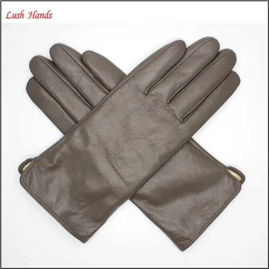 2016 wholesale lady finger-trimmed brown genuine sheepskin touch-screen gloves