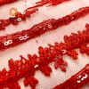 Red Colorful Sequins Embroidered Pattern Net Fabric