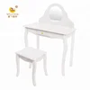 Kids white wooden dressing table and stool set vanity table