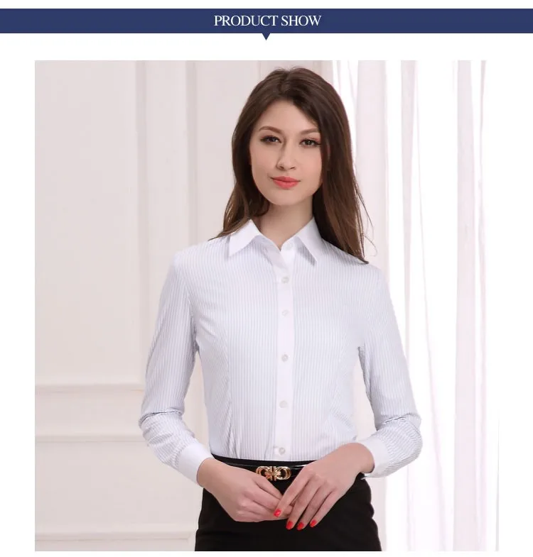 White Strip Formal Business Dress Ladies Office Wear Shirt For Women 