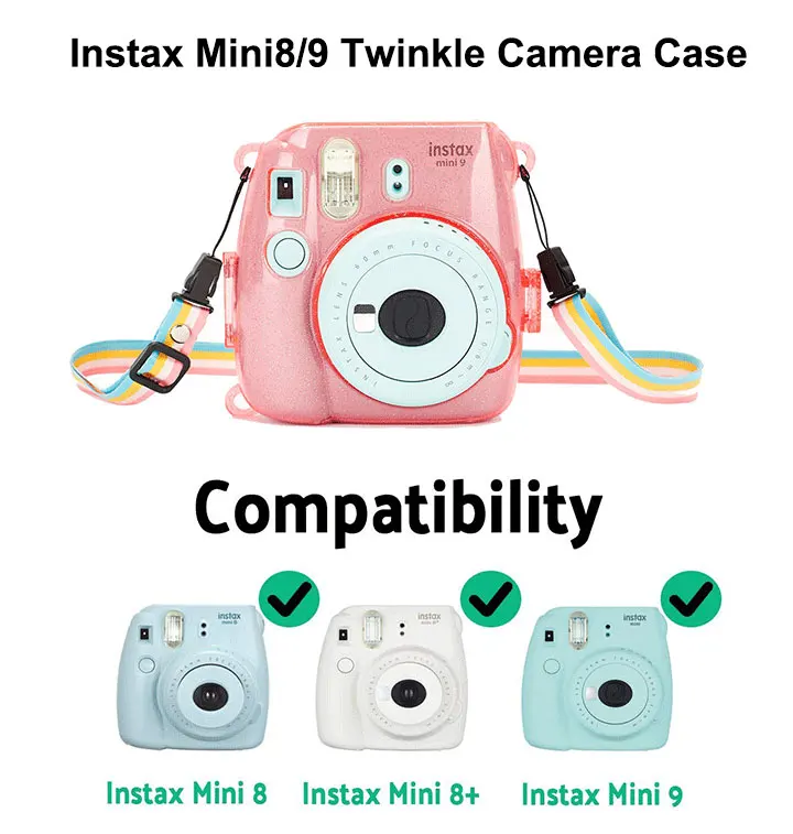 Wholesale Glitter Case For Fujifilm Instax Mini 9 / Mini Instant Film Camera With Rainbow Strap - Buy Glitter Case For R Fujifilm Instax Mini 9 / Mini 8,Good Quality Instant