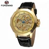Forsining Transparent Luxury Gear Steampunk Brown Genuine Leather Belt Golden Movement Inside Self Winding Automatic Wrist Watch