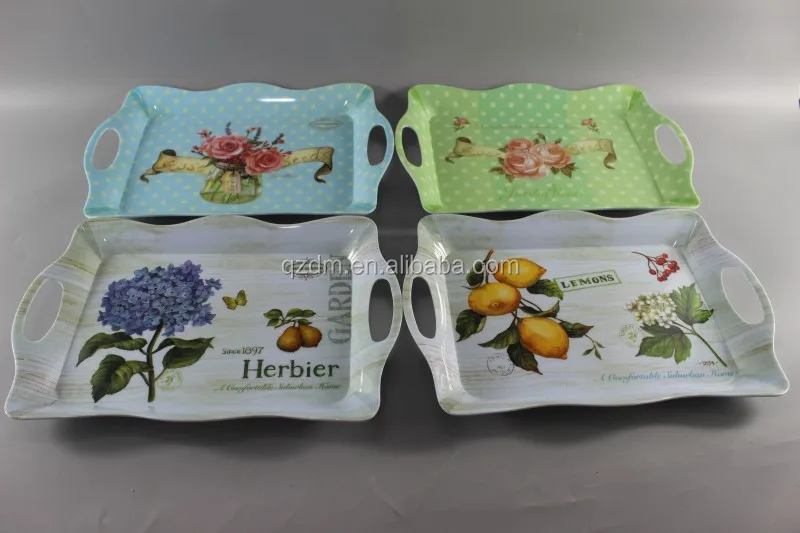 12-15-17" Melamine Serving tray set ,Wave tary with handle