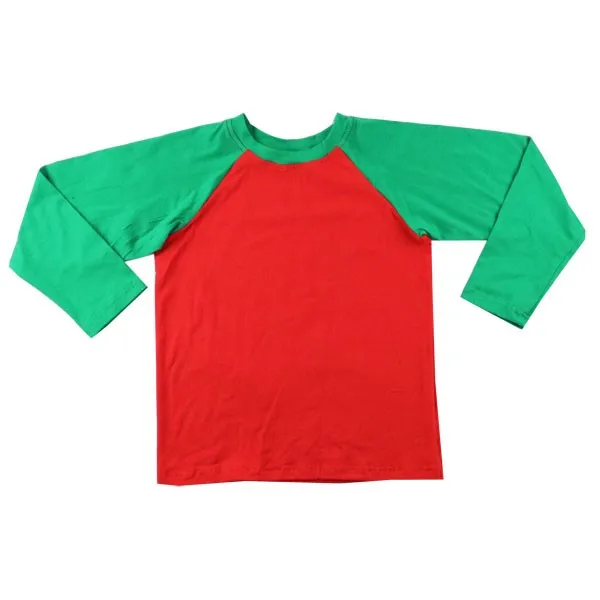 red shirt with green sleeves