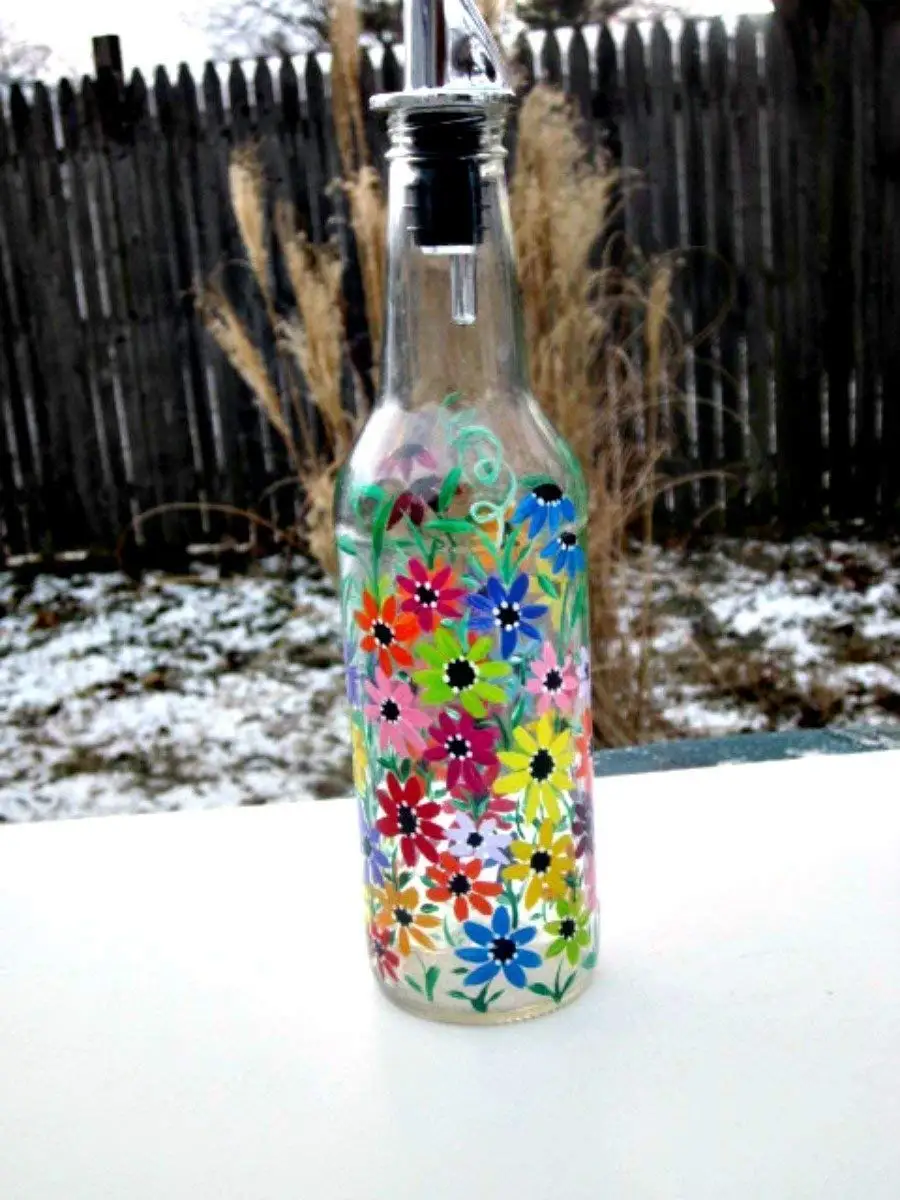 Decorative Dish Soap Dispenser Oil Vinegar Gl Dispensing Dish Soap Dispenser Recycled Clear Beer Bottle Painted Gl Oil And Vinegar Colorful Flowers