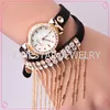 HONESTAR Retro Style Vintage Genuine Leather Bracelet Watch With Crystal Dangling Chain Watch