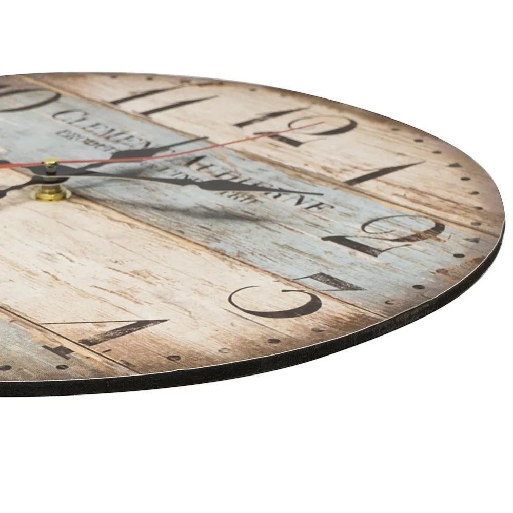 12'' Silent Vintage Rustic Wooden Round Wall Clock Retro Home Kitchen Chic 