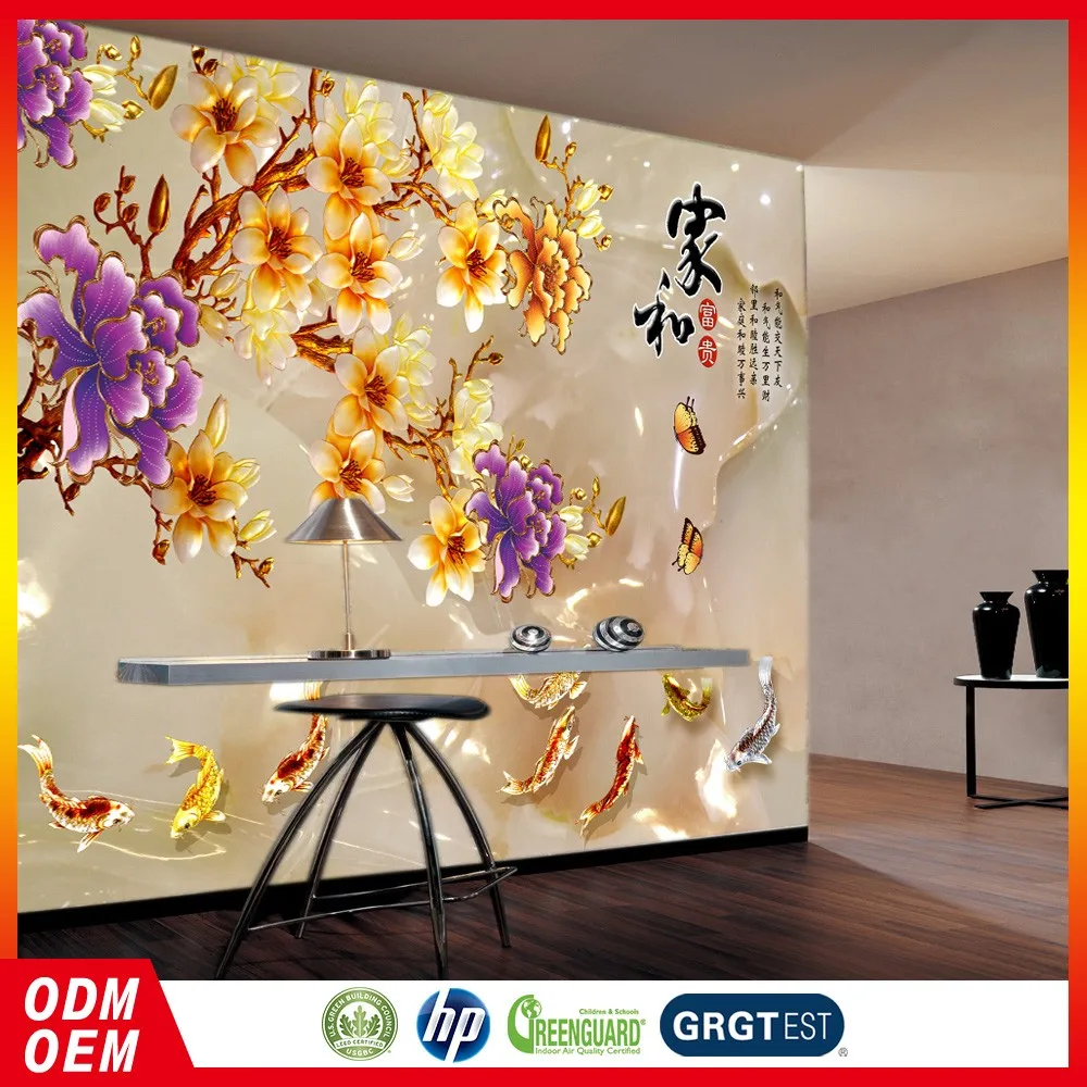 Ikan Mas Dengan Bunga Cina Desain 3d Mural Wallpaper Hd Mode