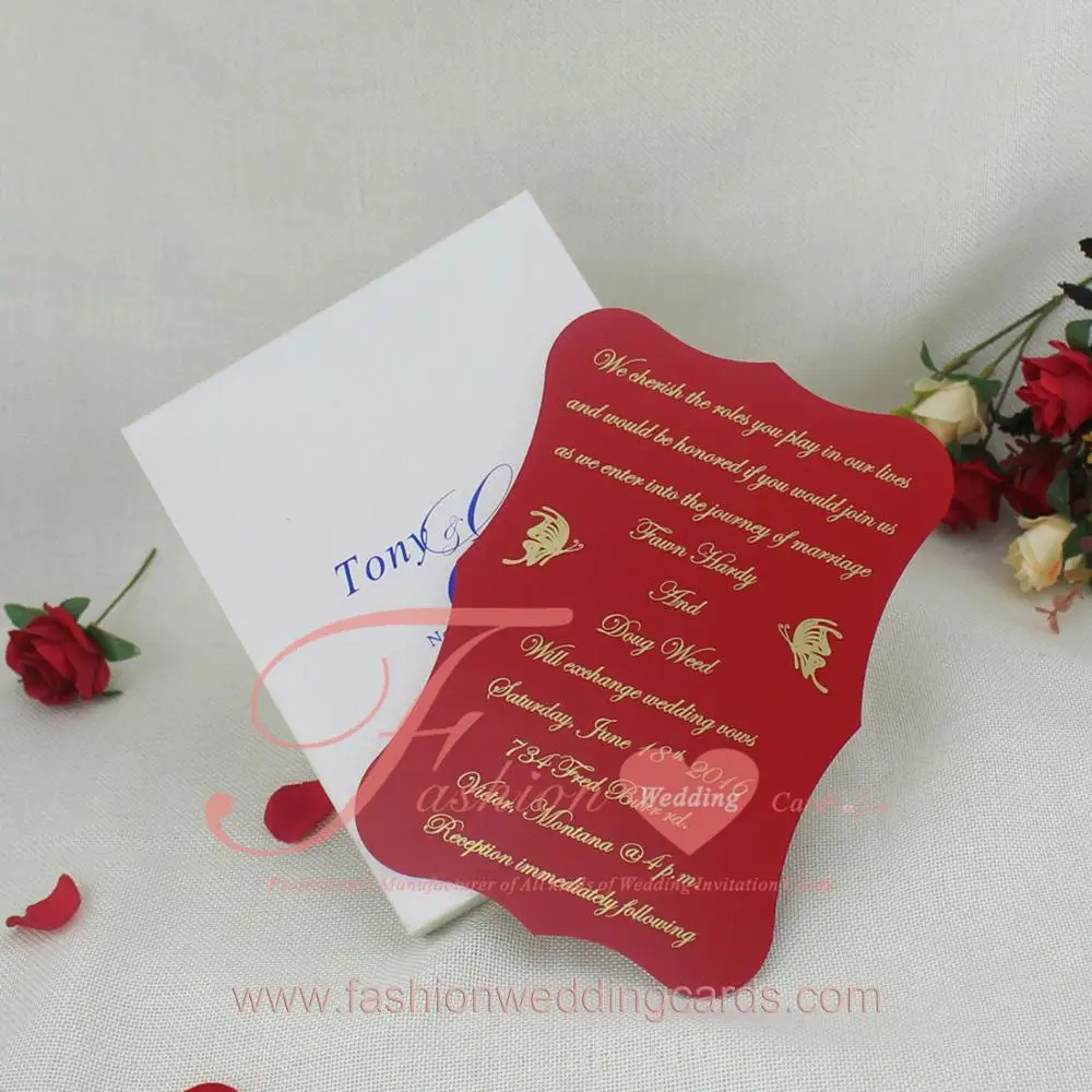  Custom Gold Mirror Engraved Shining Acrylic Wedding Invitation