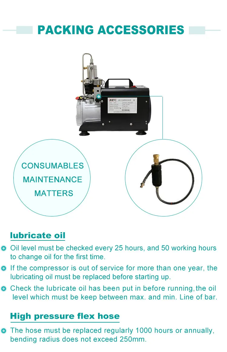 DMC OEM 300bar 4500psi 30L/min 1.5kw/2.0hp pcp air compressor for paintball game