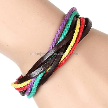 Custom Colorful Waxed Cotton Cord Mens Braided Leather Rope Bracelet Custom Colorful Waxed Cotton Cord Mens Braided Leather Rope Bracelet