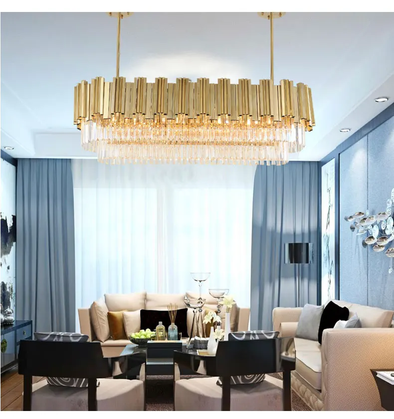 Customized Hotel Restaurant lobby ceiling decoration light Stainless steel Rectangle Superior K9 Chandelier Crystal