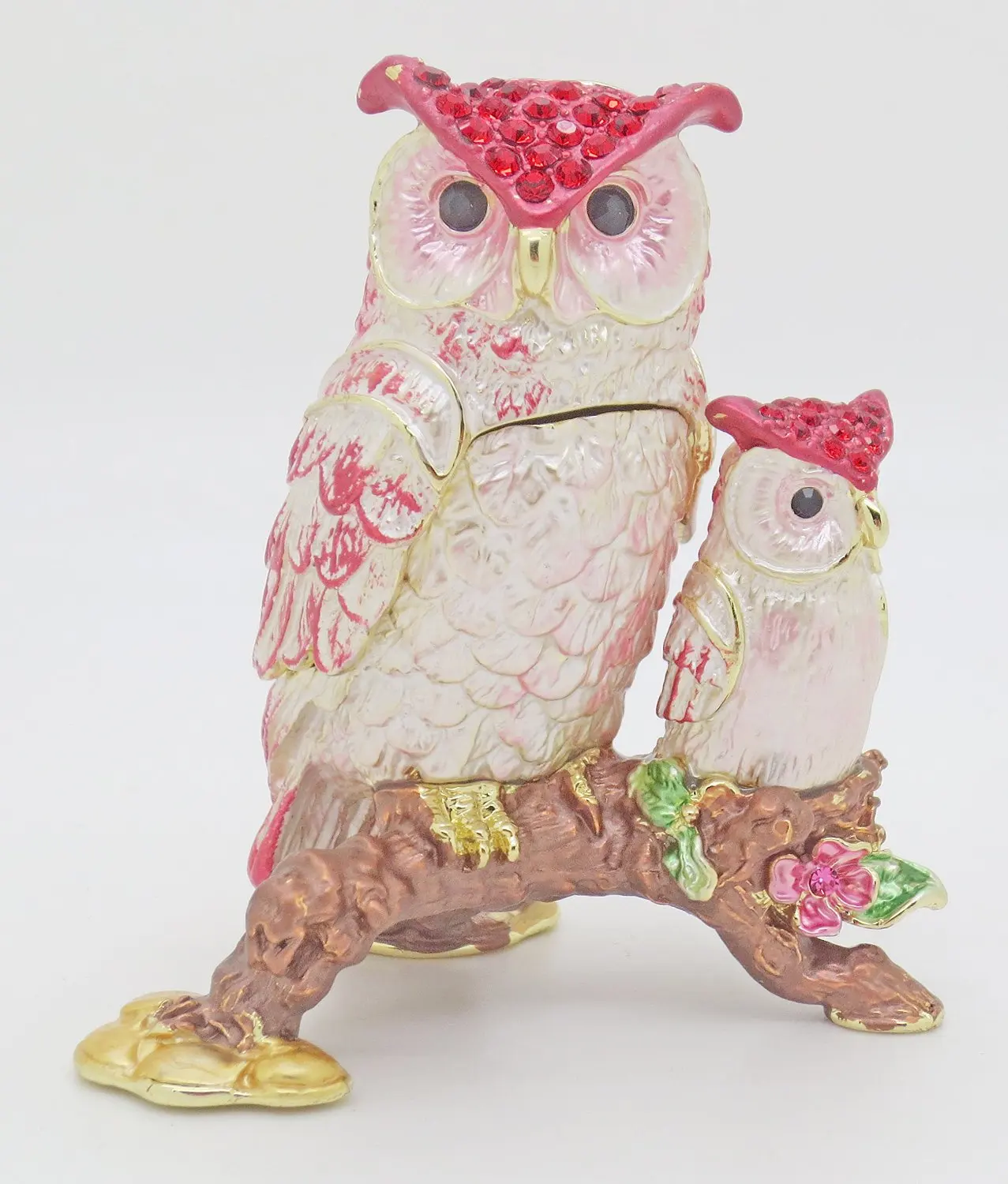 Snowy Owl Bird Decorative Ornament Trinket Keepsake Box White Metal 9 cm
