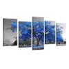 5 Canvas Print Wall Art Painting Contemporary Blue Tree in Black and White Style Fall Landscape Picture Oil Painting for Decor