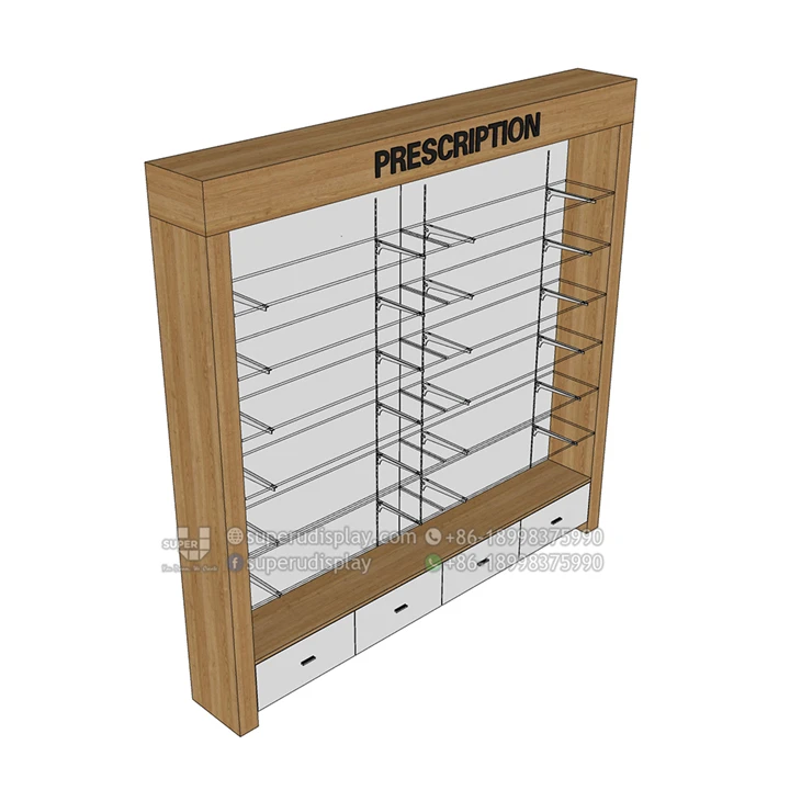 Modern Pharmacy Glass Rack Wall Pharmacy Stand Shopfitting Pharmacy