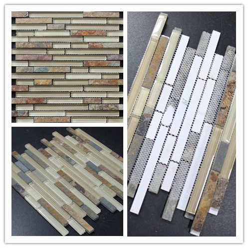 BS121 Decorative strip glass and natural stone mosaic wall tiles for kitchen backsplash