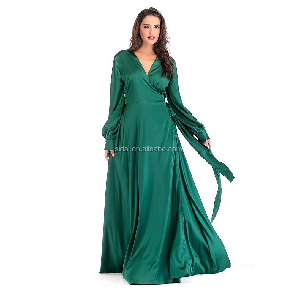 long sleeve wrap party dress