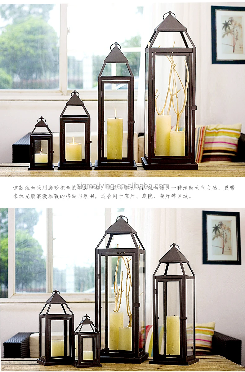 Portable classic indoor outdoor decorating metal glass candle holder