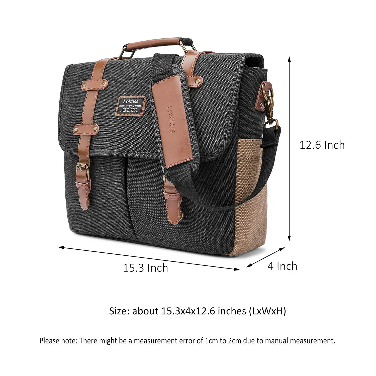 Lokass 15.6 Inch Laptop Shoulder Bag Canvas Genuine Leather Business