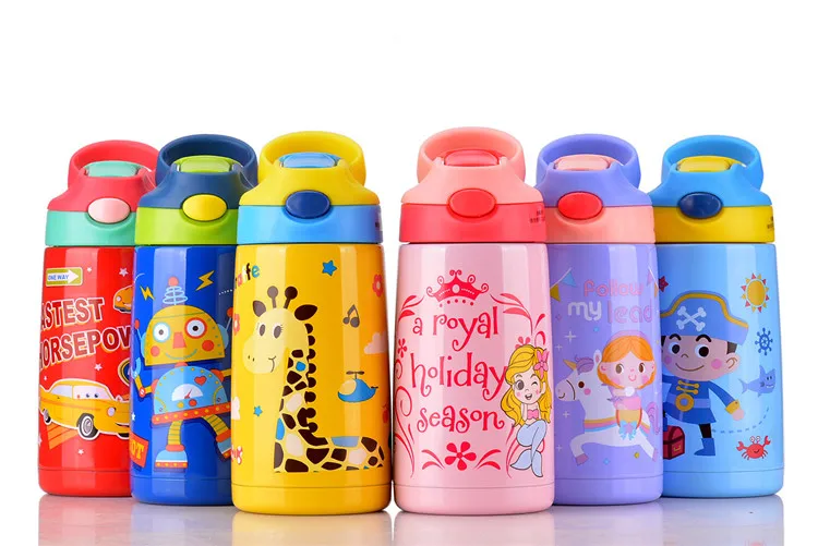 Wholesale 400ml Cute Kids Vacuum Flask With Silicone Straw Stainless ...