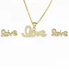 Girlfriend Lover Gift Love Words Gold Plated Pendant Necklace Earrings Jewelry Set