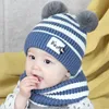 2pcs Infant Winter Striped Baby Hat Scarf Set Girls Boys Winter Hat neck Suit Baby Warm Knitted Beanie Hat Scarf Set New