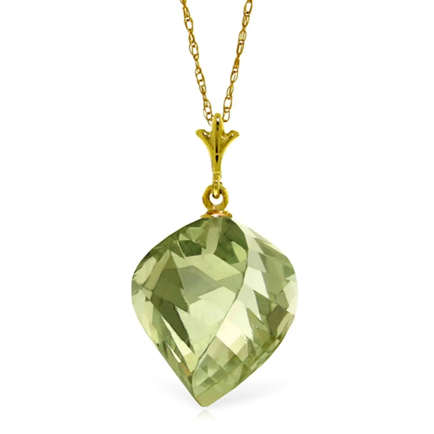 ALARRI 7 CTW 14K Solid Rose Gold Necklace Briolette Green Amethyst with 20 Inch Chain Length