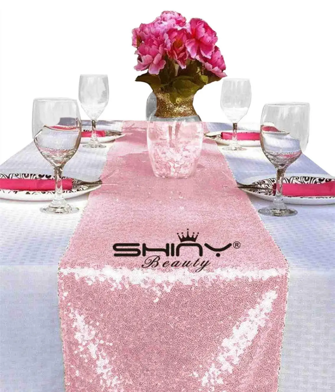 Buy ShinyBeauty Sequin Table Runner, 12 by 72-Inch-Pink,Shimmer Table ...