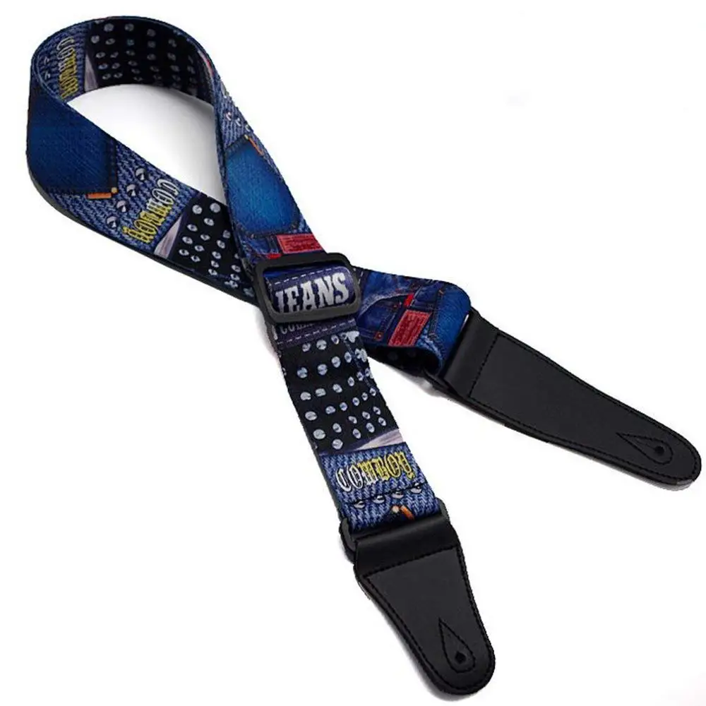Boshiho Adjustable Polyester Leather Thick Strap skull Style Soft Strap for Electric Acoustic Guitar Bass (Denim Blue)