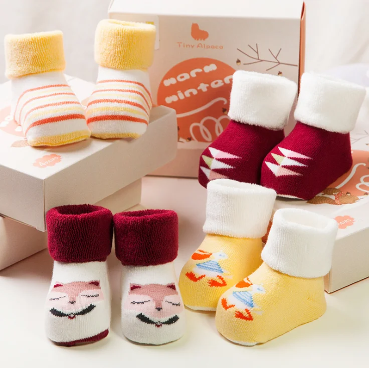 4pairs New Cotton Thicken Warm Infant Newborn Baby Socks,Soft Relent