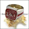 Latest Design Silver Engraved Iron Cross Shaped FIRE DEPT Warning Red Epoxy Square Signet Ring