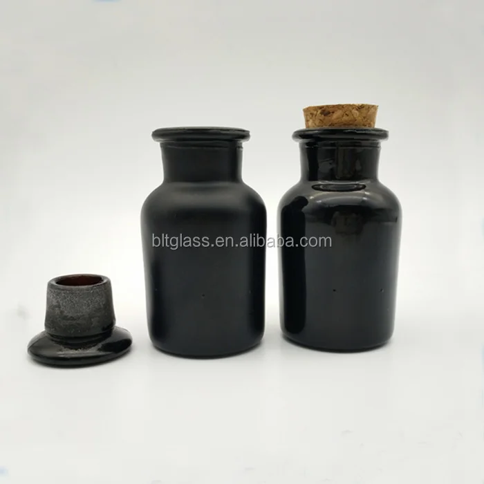 60ml 125ml 250ml Wholesale Black Wide Mouth Glass Apothecary Jar With