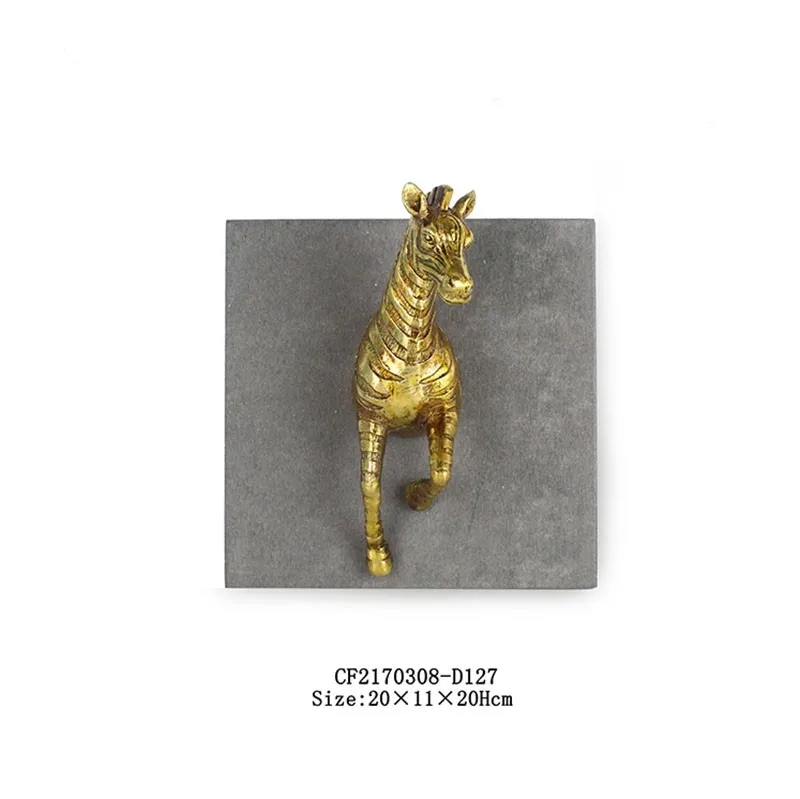 Resin Golden Animal Sculpture Craft Wall Stick 3D Wall Decor with Cement Board details