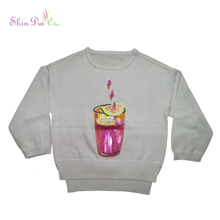 Latest Design New Autumn Unique Baby Girl Sequin Embroidery Children Sweater