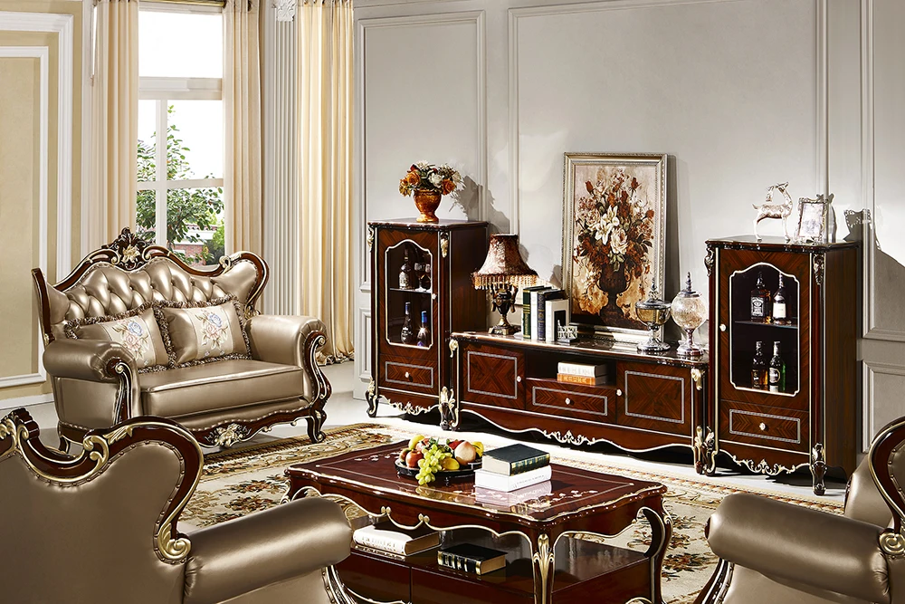 French Style Solid Wood Living Room Furniture Sets Corner Sofa Sets