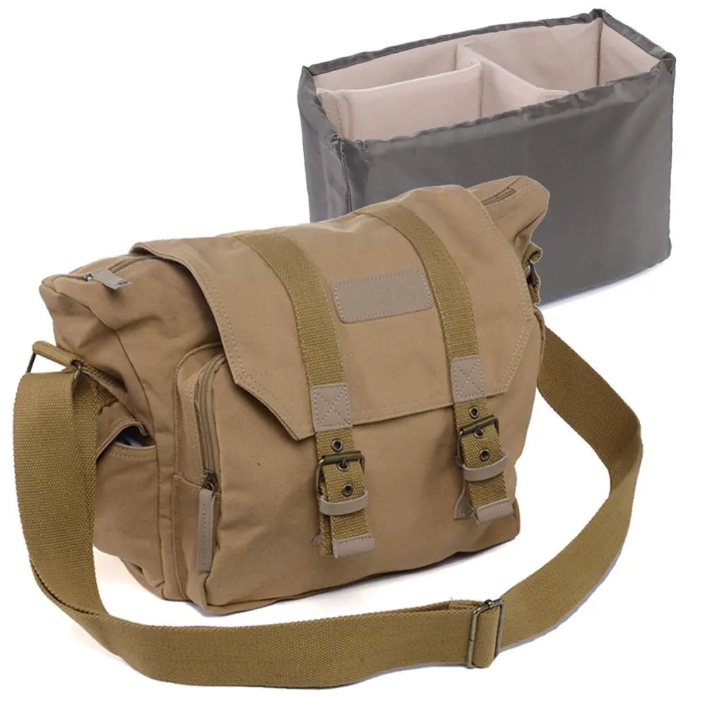 Sunmiao Simple Retro Waterproof Canvas Messenger Bag Shoulder Bag Messenger Bag Color Khaki