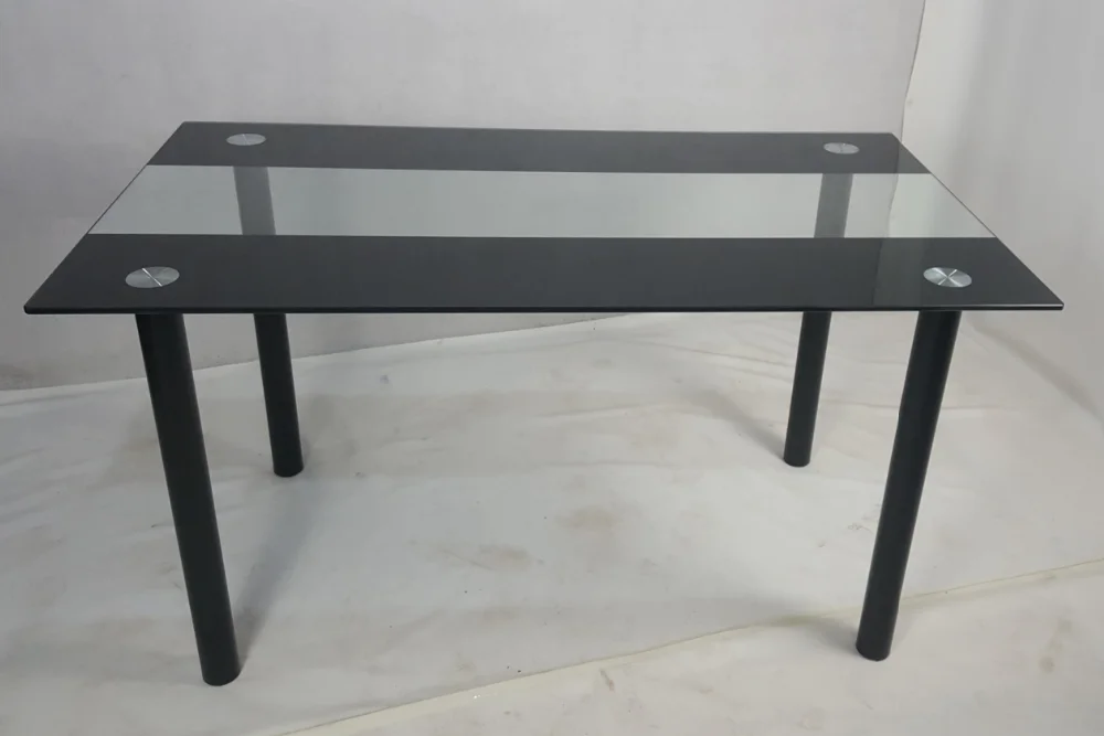 Fast Assembly Black 8mm Thick Tempered Glass Dining Table With 4 Chairs