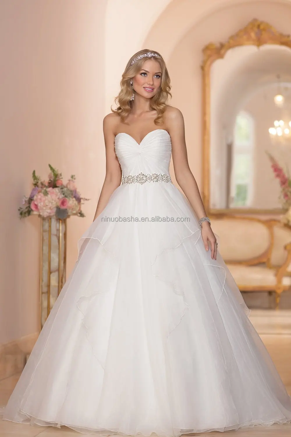 Top Rated 2017 Organza Ball Gown Wedding Dress Sweetheart Ruffled Top Rated 2017 Organza Ball Gown Wedding Dress Sweetheart Ruffled Skirt Pleated Bodice With Beaded Sash