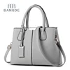 PU leather top handle luxury branded solid women bag handbag